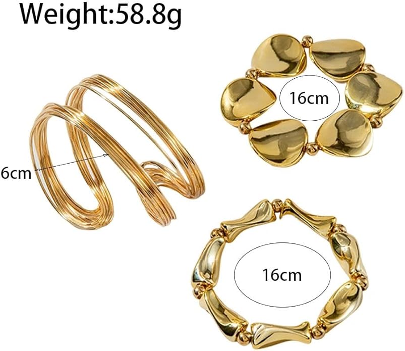 Chunky Gold Bracelets for Women,Trendy Geometric Cuff Bracelet,Layered Stacked Statement Bangle Set, Fashionable Anniversary Jewelry Accessories Gifts