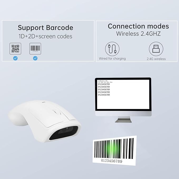 New Wireless Mouse Barcode Scanner, 2-in-1 Design 2D Handheld Barcode Scanner with Wireless Mouse Functions for POS System,Store,Supermarket, Warehouse.(Black)
