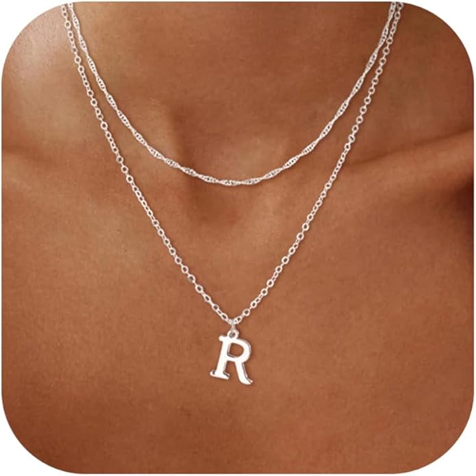14K Gold Plated Initial Necklaces for Women Dainty Layered Letter Pendant Necklace Cute Choker Necklace Gift Trendy Stuff Personalized Jewelry Stack for Women Her