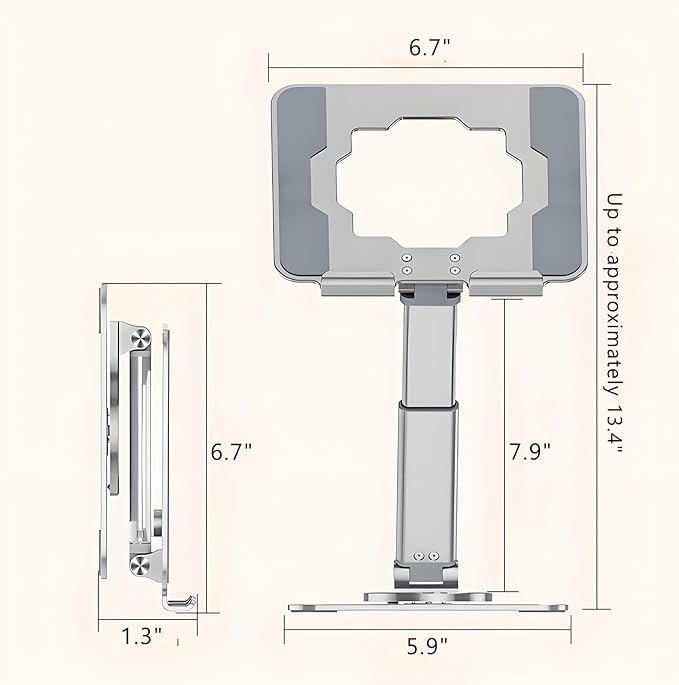 GuaziV 360° Rotating Tablet Stand - Adjustable iPad Tablet Holder for Desk, Foldable iPad Swivel Stand for Home & Office (Polished Silver)
