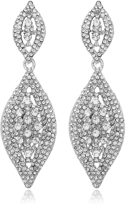 Aloha Earrings Non Pierced Silver Tone Clip On Sparkling Statement Dangling Earrings
