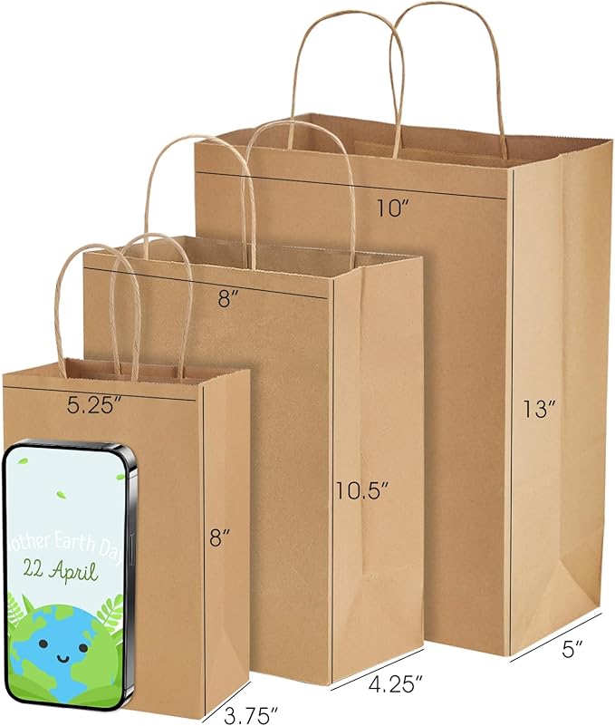 MESHA Kraft Paper Bags 5.25X3.75X8 Brown Small Gift Bags with Handles Bulk,1000 Pcs for Small Business,Birthday Wedding Party Favor,Paper Shopping