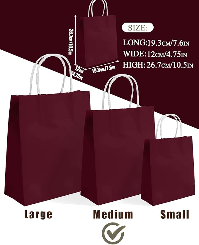 qiqee 30PCS Medium Gift Bag with Handles Bulk 11"x5"x8" Gift Bags Coffee Bags Multiple Uses (Medium Size)