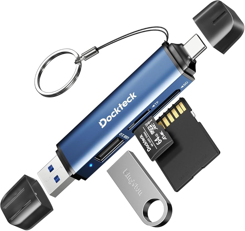 Dockteck SD Card Reader Adapter, 5G Super Speed USB3.0 SD/TF Card Reader, 3-Slot USB A/C to SD/Micro SD/USB A Memory Card Reader for UHS-I SD/Micro SD/SDHC/SDXC/MMC, with OTG for Plug&Play