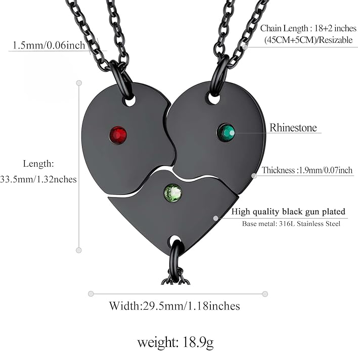 FindChic Personalized Matching BFF Necklace for 2/3/4/5/6 Puzzle Name Heart Pendant Stainless Steel Couple Necklace Set Customized Necklaces for Teen Girls