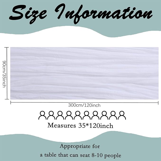 6 Pack White Cheesecloth Table Runner 10FT Boho Gauze Cheese Cloth Fabric 35 x 120 Inch Rustic Sheer Runner for Christmas Wedding Decor Baby Shower Party Boho Decoration