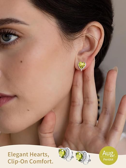 FindChic Sparkling Birthstone Clip On Earrings for Women, Silver Plated Stud Earrings 8MM Cubic Zirconia Non Pierced Studs, 12 Months Birthday Jewelry Gift