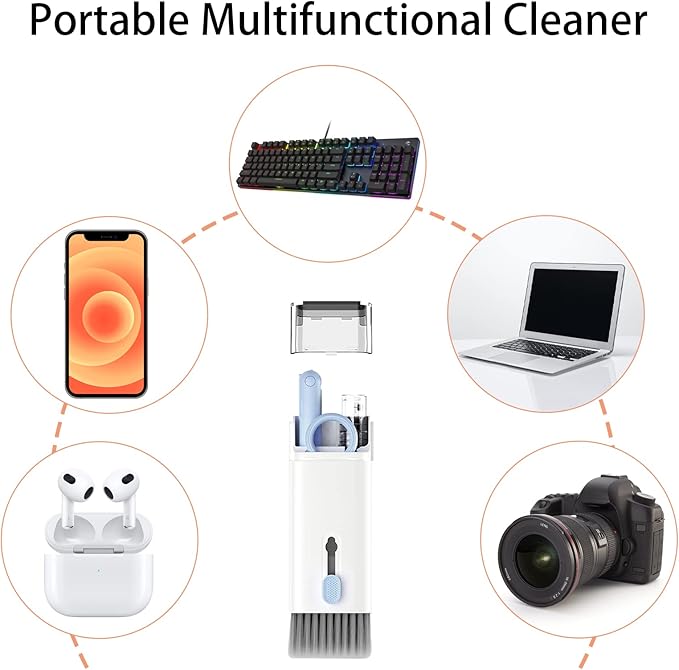 7 in 1 Electronic Cleaner Kit – Keyboard and Laptop Cleaning Kit with Brush for AirPods Pro, Phone, Computer, and Screen, Includes Bonus Flannel Cloth – Blue