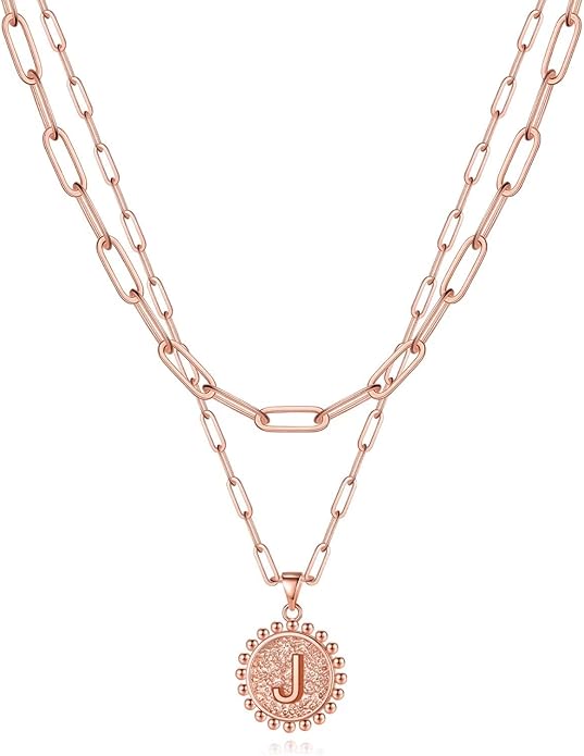 Yoosteel Valentines Gifts for Women Her - Gold Layered Initial Necklaces for Women 14K Gold Plated Dainty Layering Paperclip Link Chain Necklace Coin Initial Necklace Birthday Gifts for Teen Girls
