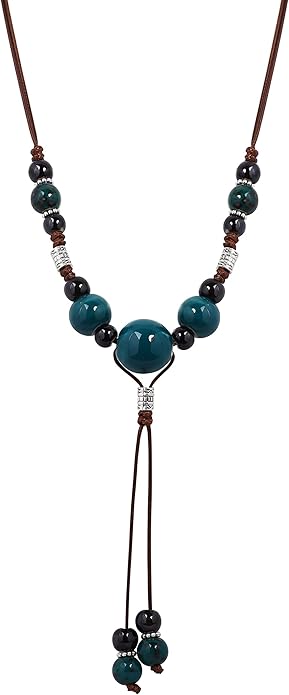 MINACHI Vintage Bohemian Ethnic Colorful Ceramic Bead Long Y Necklace, Hippie Boho Summer Fashion Jewelry Gift for Women
