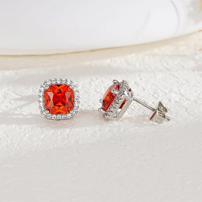 YOMELA Cubic Zirconia Earrings Studs, Halo CZ Birthstone Simulated Diamond Stud Earrings for Women