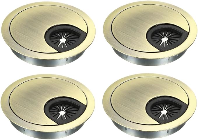 uxcell Cable Hole Cover, 2.4Inch/60mm Zinc Alloy Desk Wire Cord Cable Grommets Hole Cover for Office PC Desk Cable Cord Organizer, 4Pcs Bronze Tone