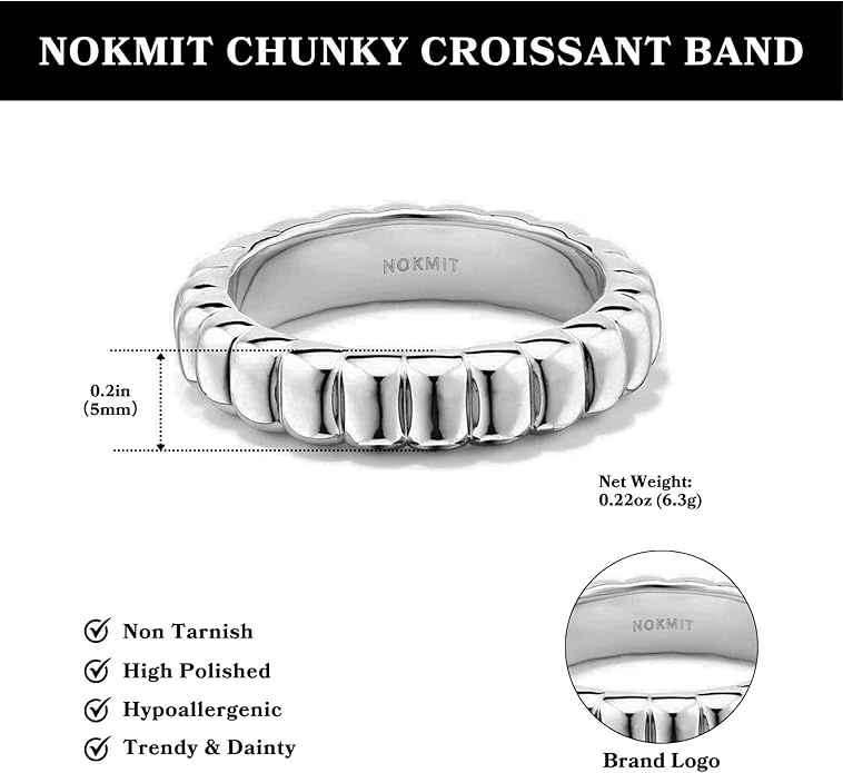 NOKMIT 14K Gold Filled Chunky Statement Rings for Women Cute Puffy Dome Croissant Thumb Band Non Tarnish Comfort Fit Size 5-10