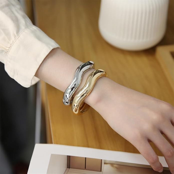 Gold/Silver Cuff Bangle Bracelets For Women Chunky Waterdrop Twisted Hinged Bangle Bracelets Minimalist Arm Cuff Bracelet Jewelry Gifts