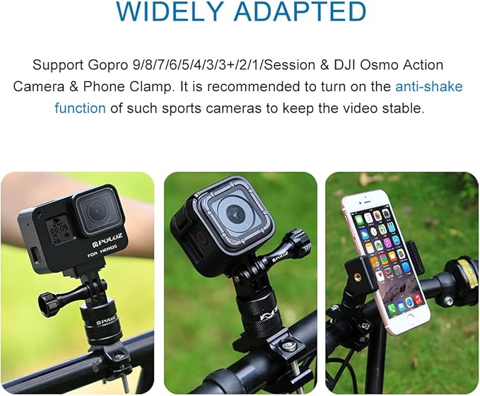 PULUZ Bike Camera Handlebar Mount for Gopro Hero 12/11/10/9/8/7/6 Bike Motorcycle Mount Clip, 360 Degree Rotation Aluminum Bicycle Bracket for DJI OSMO Action&Xiaoyi Camera