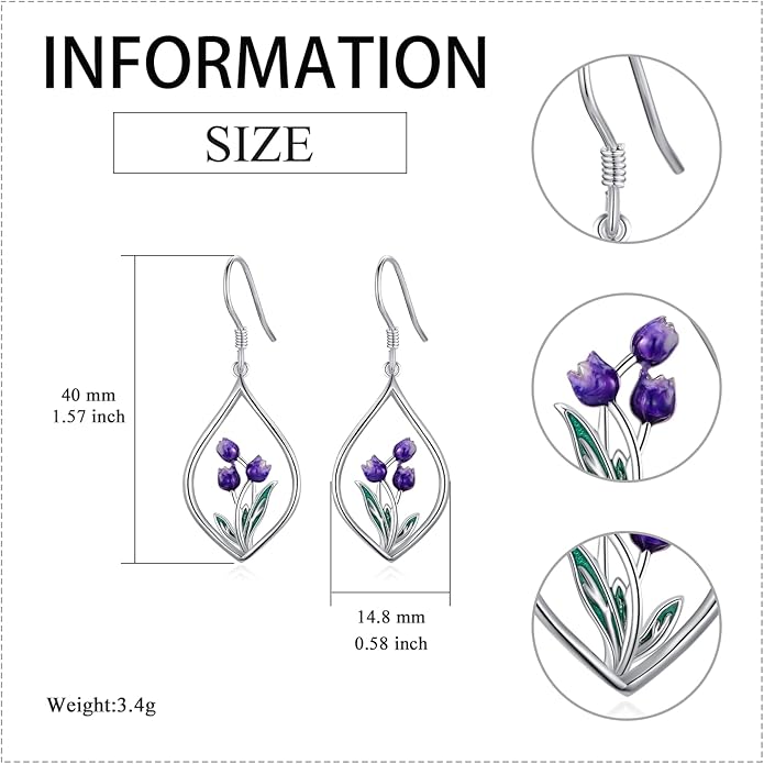 VONALA Flower Earrings for Women 925 Sterling Silver Rose/Lotus/Scottish Thistle/Tulip/Lilac/Mushroom/Pineapple Dangle Drop Earrings Flower Jewelry Gifts for Women Girls Birthday Gifts