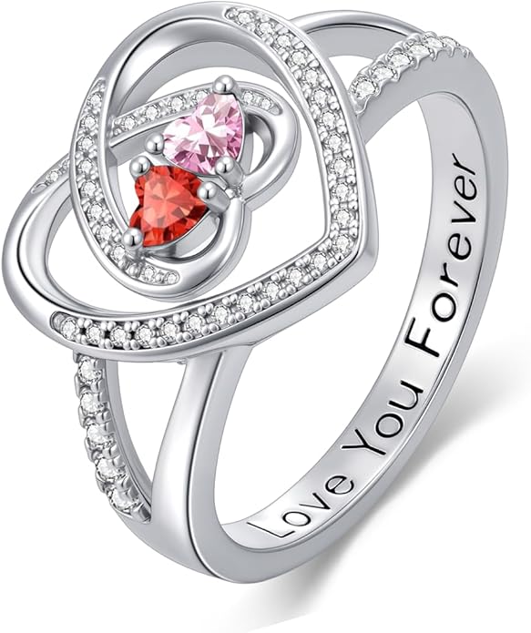 Valentine's Day Gifts for Women Birthstone Rings for Women Heart Statemet Engagement Eternity Wedding Promise Rings Jewelry Anniversary Christmas Valentine Mothers Day Birthday Gifts for Wife Her Girlfriend