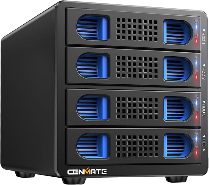 Aluminum 4 Bay 10Gbps Hard Drive Enclosure with Cooling Fan for 2.5“/3.5" SATA HDD/SSD with USB A/C 3.2 Gen 2, Support Hot Swappable,Tool-Free HDD Enclosure , DAS(NO RAID/NAS)