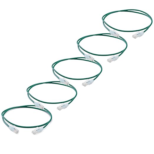 TRUECABLE Cat6 Component Rated Patch Cable, Unshielded (U/UTP), 2ft, Green, 28AWG Solid Copper, Snagless 10G High-Speed Ethernet Cable, PoE++ 4PPoE 100W, UL Listed, RoHS-3, 5 Pack