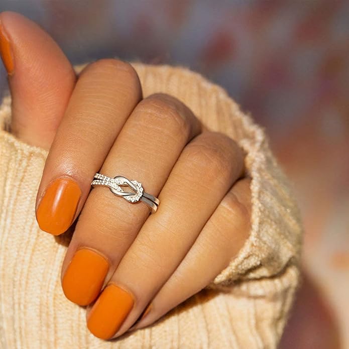 OOOPEL Sterling Silver Adjustable Ring S925 Silver Rings for Women Cubic Zirconia Twist Love Knot Dainty Ring Silver Minimalist Open Finger Rings Silver Thumb Sterling Silver Ring