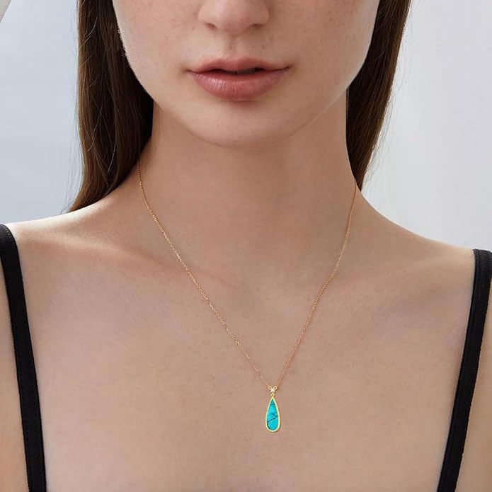 Genuine Turquoise Hexagon/Star/Rectangle/Teardrop/Heart/Triangle/Circle Necklaces for Women 925 Sterling Silver Long Boho Pendant Western Jewelry Gifts for Women Girls