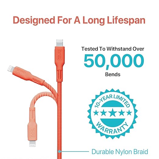 BLACK+DECKER USB C to Lightning Cable - Fast Compatible iPhone Lightning Cable - Durable Braided Type C iPhone Charger Cord - for Travel and Daily Use - Multiple Colors and Lengths - 9ft