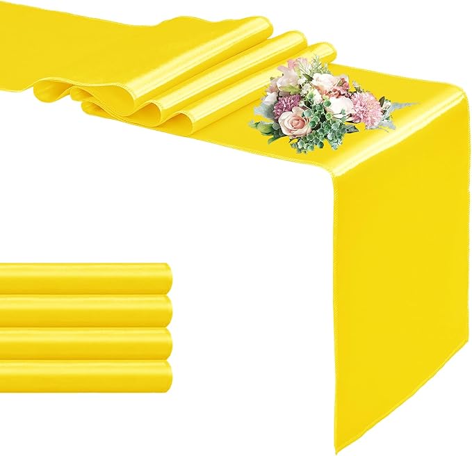 5 Pack Satin Table Runner Yellow 12 x 108 Inch Long,Satin Silk Table Runner for Wedding,Birthday Party and Banquet(Yellow,5 Pack)