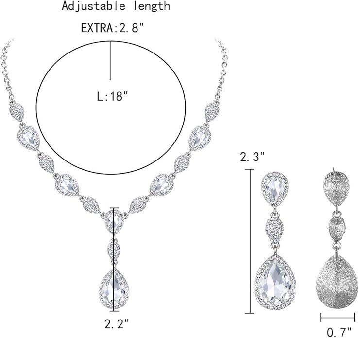 EleQueen Women's Cubic Zirconia Teardrop Y-Necklaces Dangle Earrings Jewelry Sets for Brides Bridesmaids