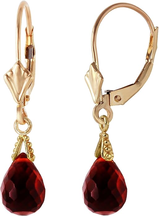 Galaxy Gold GG 14k Solid Gold Jewelry Set: Natural Briolette Garnet Pendant Necklace and Dangle Earrings