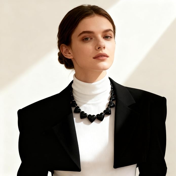 YUJIE Amber Acrylic Heart Choker Necklace for Women Vintage Punk Chunky Necklace Trendy Fashion Accessory