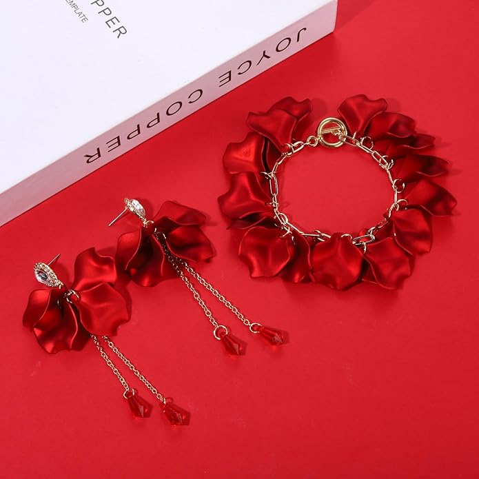 Flower Petal Necklace Earrings Set Layered Statement Beaded Jewelry Set for Women Summer Necklace Earrings