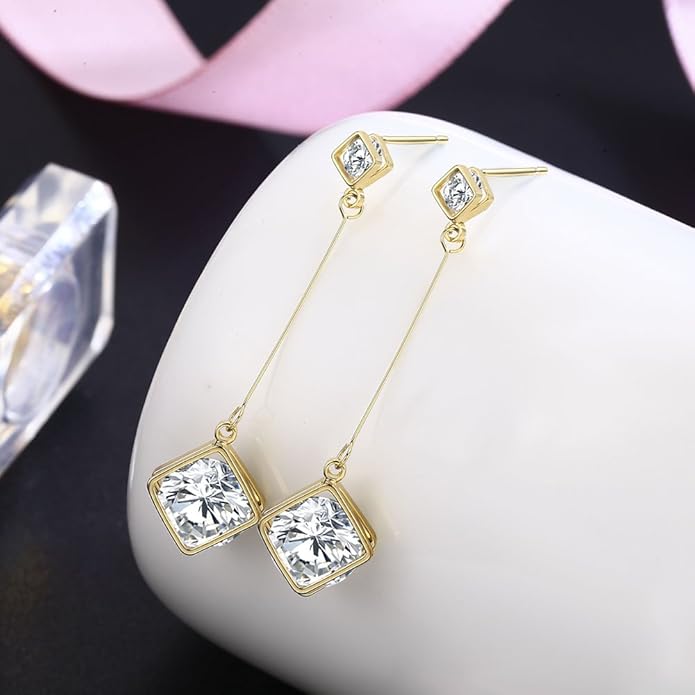 SBLING Cubic Zirconia Teardrop Earrings, Diamond Earrings, Wedding Earrings for Brides Bridesmaids, Bridal Dangle Earrings, Teardrop Crystal Drop earrings for Women Jewelry Gifts