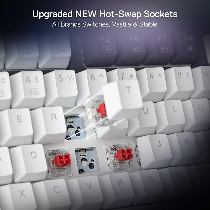 Redragon K673 PRO 75% Wireless Gasket RGB Gaming Keyboard, 3-Modes 81 Keys Compact Mechanical Keyboard Hot-Swap Socket, Dedicated Knob Control and Sound Absorbing Pads, Linear Red Switch