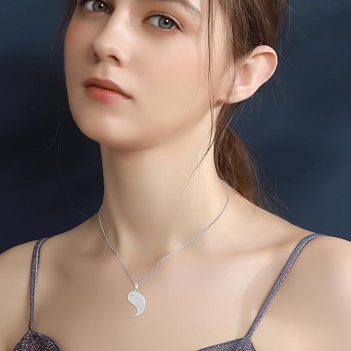 Diamond Sun and Moon Yin Yang Necklace for Couple Best Friend 925 Sterling Silver Yin Yang Matching Necklace with Lab Grown Diamond Jewelry Gifts Couple Friendship BFF Necklace for 2
