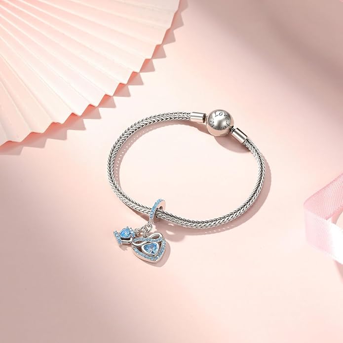 Birthstone Charms for Pandora Charms Bracelets - 925 Sterling Silver Infinity Heart Dangle Charm fit Bracelet and Necklace Birthday Jewelry Gifts For Women