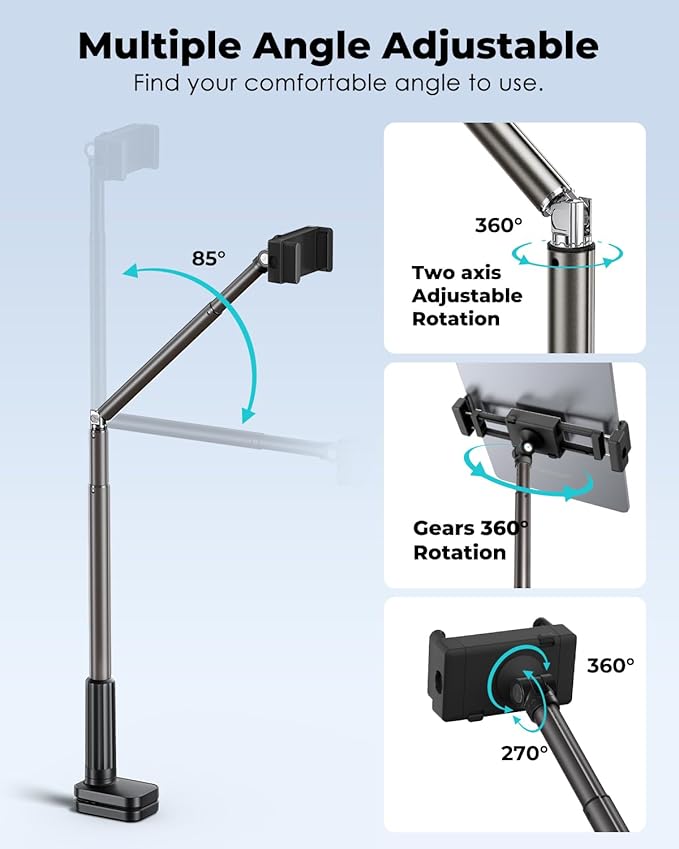 Viozon Tablet Holder Stand, Phone/Kindle Holder with Flexible Aluminum Alloy Long Arm, C Clamp for Headboard Bedside&Table, Compatible with 3.5-11" iPad,Kindle, iPhone 15 14 Plus/Pro Max,B