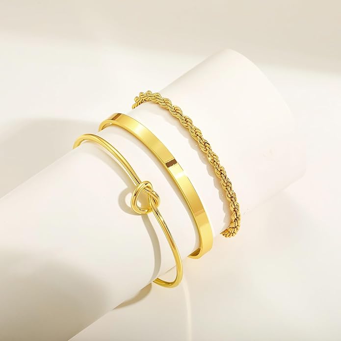 Gold Bangle Bracelets for Women, Non Tarnish Dainty 14K Gold Plated Cuff Bracelets Stackable for Women,Waterproof Bracelet Stack Gold Jewelry Gifts Trendy Adjustable Accessories