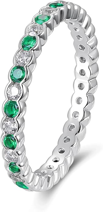 D Color VVS1 Clarity Moissanite Hand Setting Eternity Rings for Women, Solid 925 Sterling Silver Rhodium Finish, Stackable Ring, Wedding Birthday Valentines Anniversary Mothers Day Ideal Gift for Her