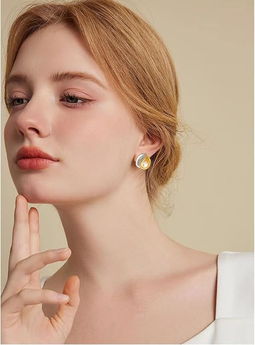 Pearl Stud Earrings for Women Stainless Steel Unique Statement Small Pearl Enamel Button Statement Vintage Earring Jewelry