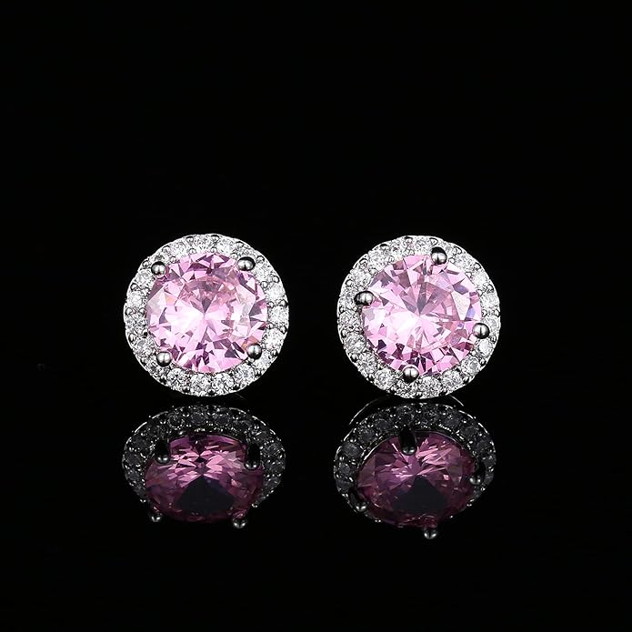 YOMELA Cubic Zirconia Earrings Studs, Halo CZ Birthstone Simulated Diamond Stud Earrings for Women