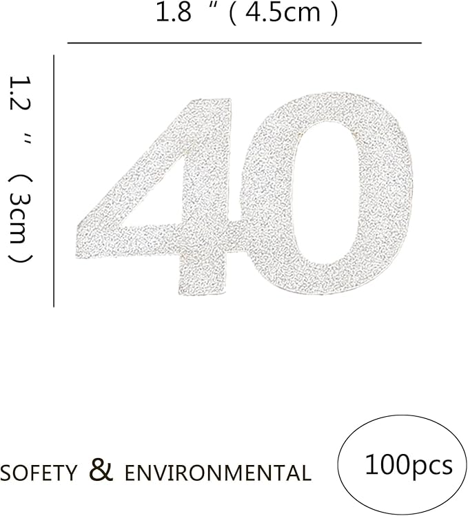 40th Happy Birthday Confetti Decorations - Silver Glitter Number 40 Party Decorations, Wedding Anniversary Party Table Decorations