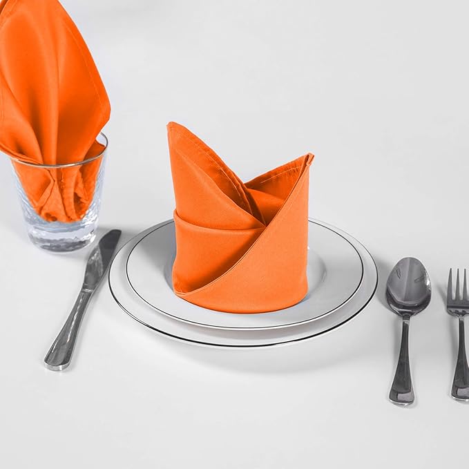 Cupuamon Cloth Napkins 20x20 inch Washable Polyester Dinner Napkins Soft Table Napkins for Wedding Party Dining Banquet(Orange,12PCS)