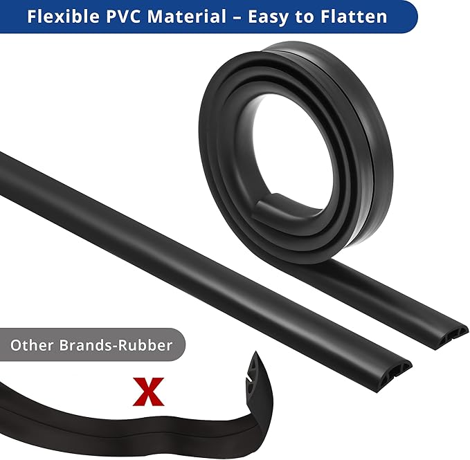 ZhiYo Floor Cord Cover 4ft, Cord Hider Floor Black, Cable Management Cover Prevent Cable Trips, Wire Covers for Electric Power Cords, Wire Protector Cavity W0.47 x H0.28