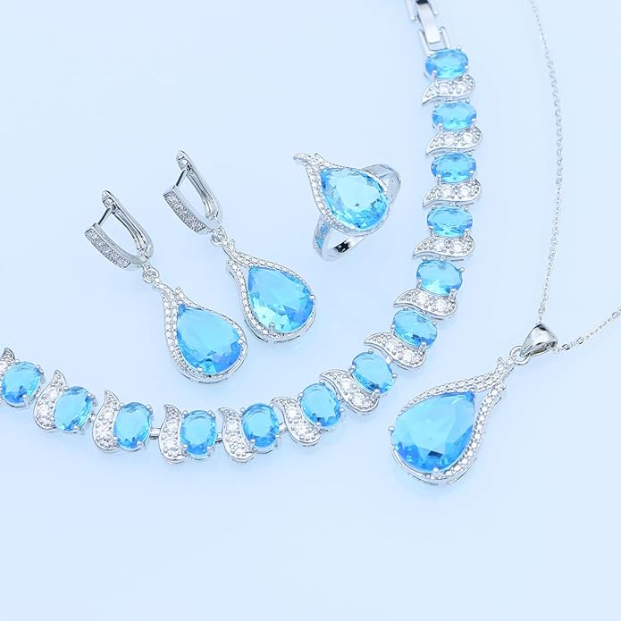 GZWHD Jewelry Set for Women CZ Earrings Necklace Ring Bracelet Set Prom Party Wedding Jewelry Gift for Mother Friend Wife