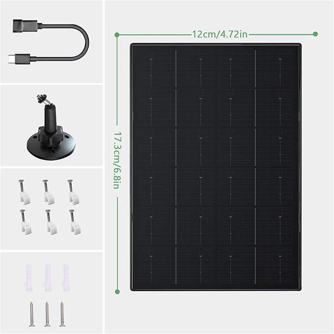 Zivif 4W Solar Panel for Security Camera, Solar Panel Charger with USB-C & Micro USB Ports, Compatible with Rechargeable Battery Camera, 360° Adjustable Mount