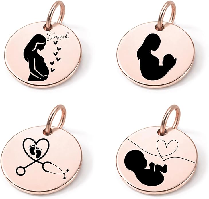 SM Design Pregnancy & New Baby Charm Set – Set of 4 Meaningful Stainless Steel Charms – Great for Crafting, Making Bracelets and Necklaces - Meaningful Keepsake Charms for Expecting & New Moms