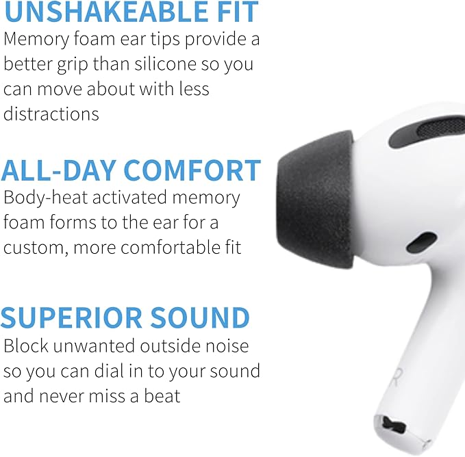 Comply Memory Foam Replacement Earbud Tips for Apple AirPods Pro 1 & 2 | Ultimate Comfort, Secure Fit, Superior Noise Isolation | Anti Slip, Prevent From Falling Out | Black, Small (3 Pairs)
