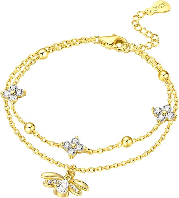 Women's 925 Sterling Silver Bracelet, Non Tarnish 18K Gold Plated Bracelets for Women, Dainty Chain Simple Jewelry Cute Handmade Minimalist for Gift