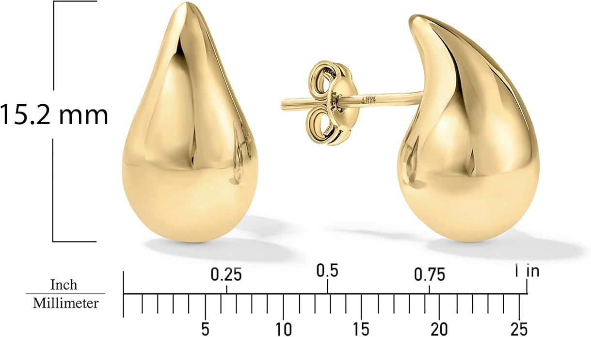 Women's Large Teardrop Earrings, High-Polish, in 10K Yellow Gold