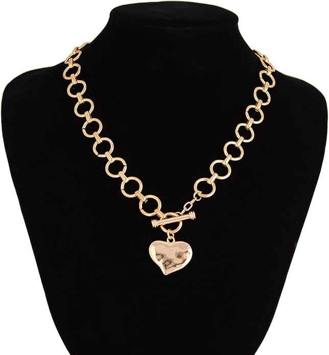 Atiptu Gold Chunky Cross Necklace for Women Statement Cross Pendant Necklace Layered Hammered Bold Cross Necklace Vintage Toggle Clasp Necklace Jewelry